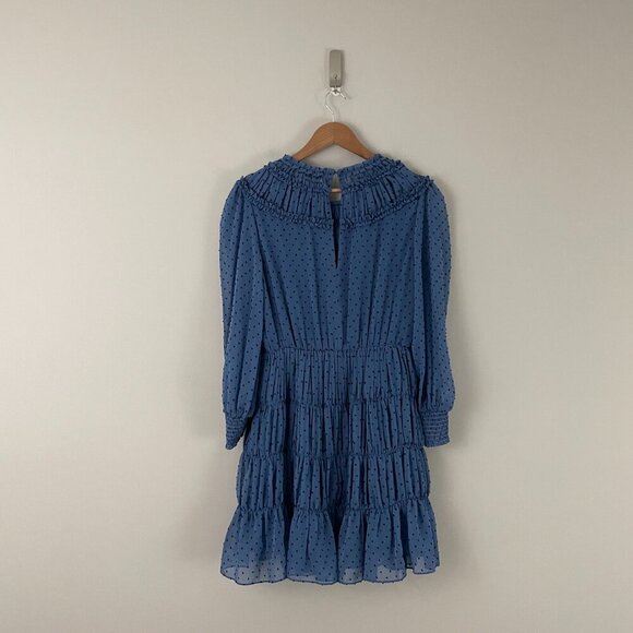 Sandro Gwen Blue Swiss Dot Tiered Ruffle Mini Dress Size 40 (US 8) - Picture 2 of 7